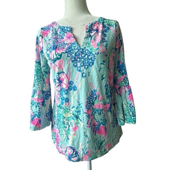 Lilly Pulitzer Ginger Top Floral Green V Neck SZ XXS NWOT - Picture 11 of 13